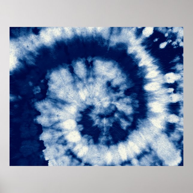 Poster Indigo Round. Bohemian Tie Dye. Blue Roll Psychede (Frente)