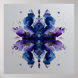 Poster Índigo Violeta Mandala Simétrico de Aquarela