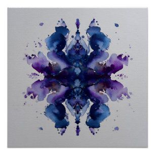 Póster Índigo Violeta Mandala Simétrico de Aquarela