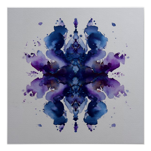 Póster Índigo Violeta Mandala Simétrico de Aquarela (Frente)