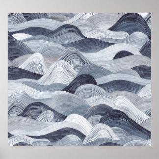 Poster Indigo Watercolor Wave Sem Vista