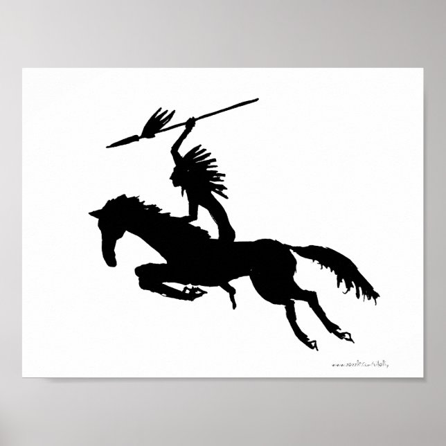 Póster Índio americano com desenho a tinta de cavalo post (Frente)