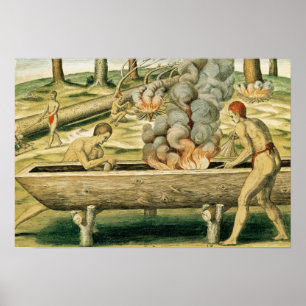 Póster Índios Fazer canoa