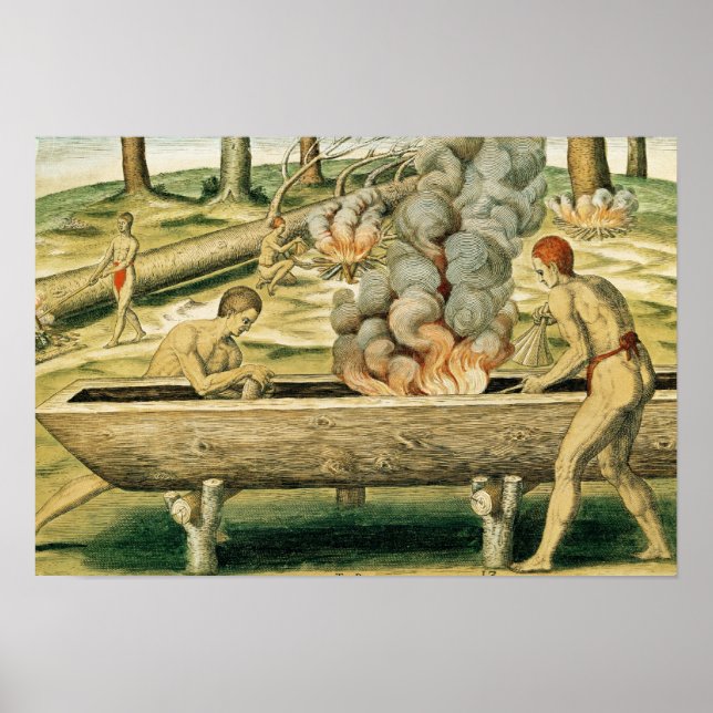 Póster Índios Fazer canoa (Frente)