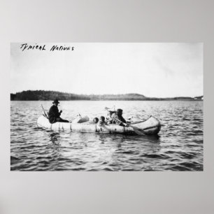 Póster Índios Ojibwa atravessando lago em Canoé Fotografi