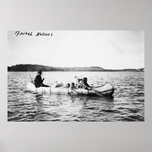 Póster Índios Ojibwa atravessando lago em Canoé Fotografi (Frente)