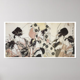 Póster Indo para o leste, Utamaro, 1795