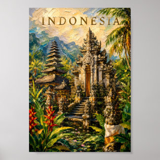 Poster Indonesia: Sunny Tropical Bali Temple Art Souvenir