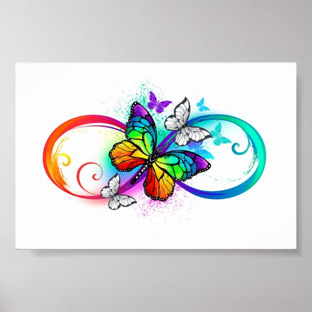 Poster Infinidade brilhante com borboleta arco-íris (Frente)