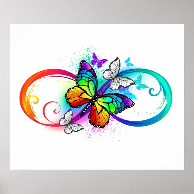 Poster Infinidade brilhante com borboleta arco-íris (Frente)