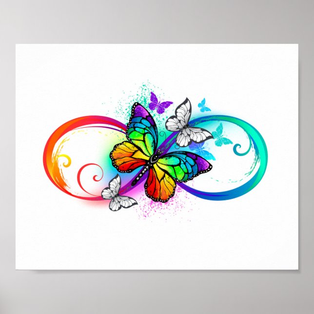 Poster Infinidade brilhante com borboleta arco-íris (Frente)