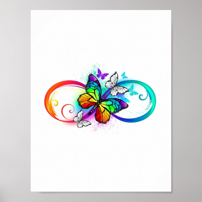 Poster Infinidade brilhante com borboleta arco-íris (Frente)