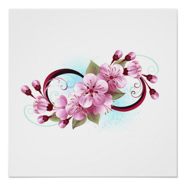 Póster Infinidade com Flores de Flor Sakura (Frente)