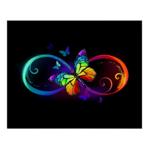 Póster Infinidade vibrante com borboleta arco-íris a pret