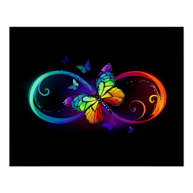 Póster Infinidade vibrante com borboleta arco-íris a pret (Frente)