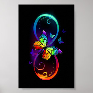 Poster Infinidade vibrante com borboleta arco-íris a pret