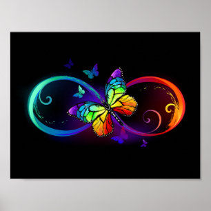 Poster Infinidade vibrante com borboleta arco-íris a pret