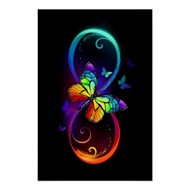Póster Infinidade vibrante com borboleta arco-íris a pret (Frente)