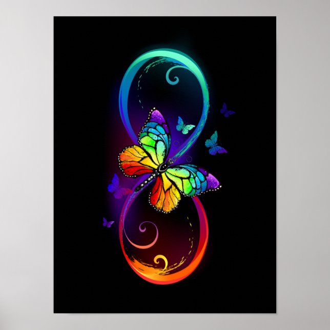 Poster Infinidade vibrante com borboleta arco-íris a pret (Frente)