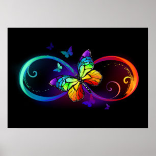 Poster Infinidade vibrante com borboleta arco-íris a pret