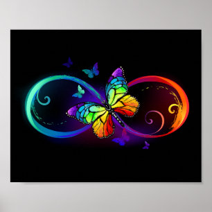 Poster Infinidade vibrante com borboleta arco-íris a pret