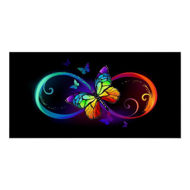 Póster Infinidade vibrante com borboleta arco-íris a pret (Frente)