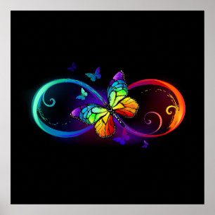 Poster Infinidade vibrante com borboleta arco-íris a pret