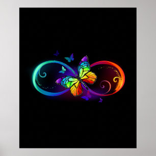 Poster Infinidade vibrante com borboleta arco-íris a pret