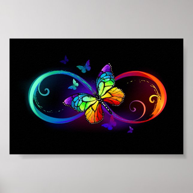 Poster Infinidade vibrante com borboleta arco-íris a pret (Frente)