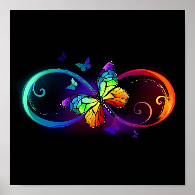 Poster Infinidade vibrante com borboleta arco-íris a pret (Frente)