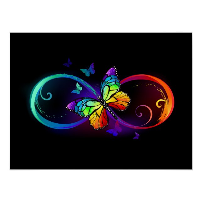 Póster Infinidade vibrante com borboleta arco-íris a pret (Frente)