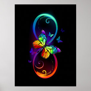 Poster Infinidade vibrante com borboleta arco-íris em pr
