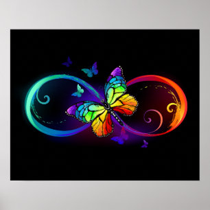 Poster Infinidade vibrante com borboleta arco-íris em pr