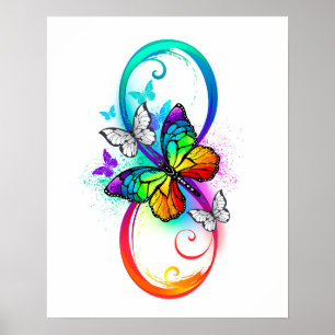 Poster Infinito brilhante com borboleta arco-íris