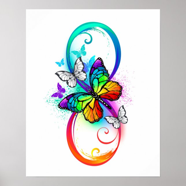 Poster Infinito brilhante com borboleta arco-íris (Frente)
