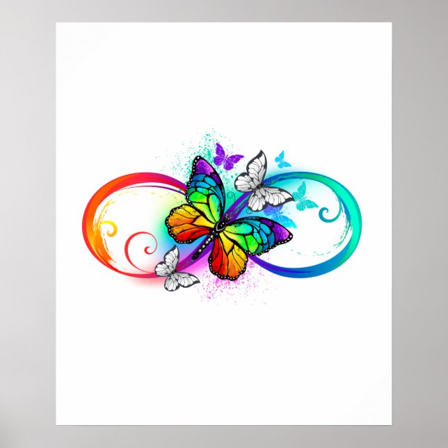 Poster Infinito brilhante com borboleta arco-íris (Frente)