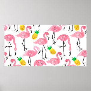 Poster Inflamingo, amarelo-abacaxi, cor-de-água rosa 