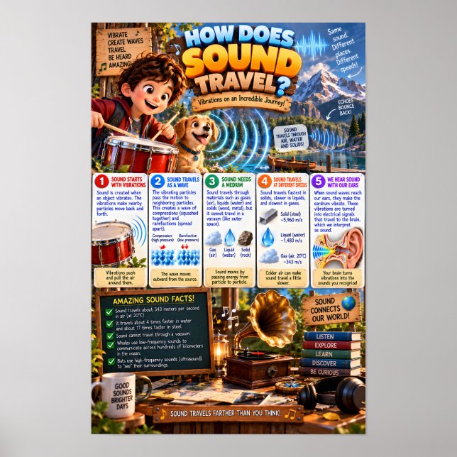 Poster Infográfico: Como o Som Viaja (Frente)