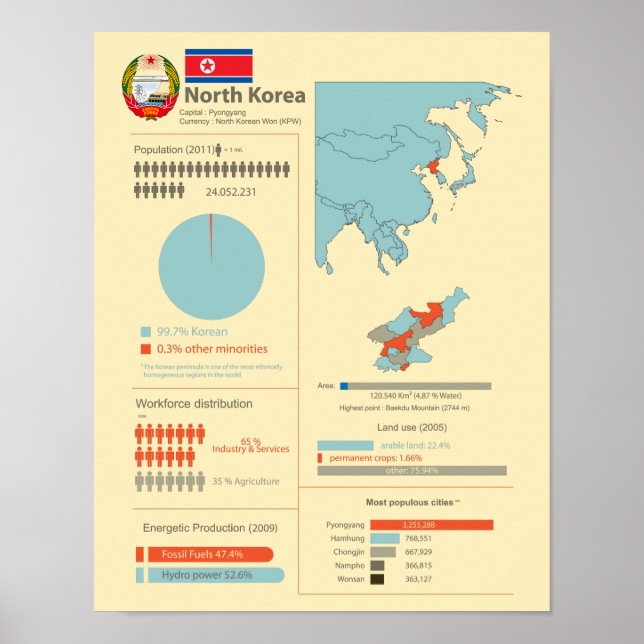 Poster Infográfico da Coreia do Norte (Frente)