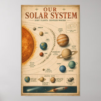 Poster Infográfico Educativo do Sistema Solar Vintage
