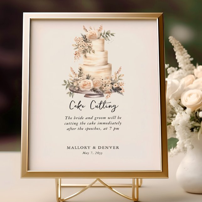 Poster Informações de Recepção de casamento Neutra de Cor (Cake Cutting Sign from Romantic Wedding signs collection by Darling & May)