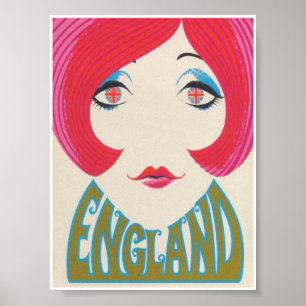 Poster Inglaterra, Mod Groovy Girl, Viagens vintage retr