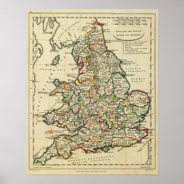 Poster Inglaterra, País de Gales romano, moderna (Frente)