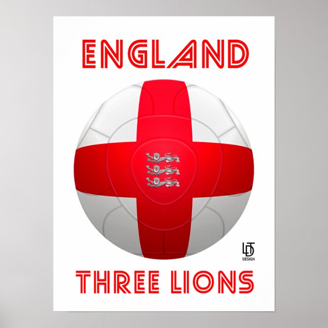 Poster Inglaterra - Três Leões de Futebol (Frente)