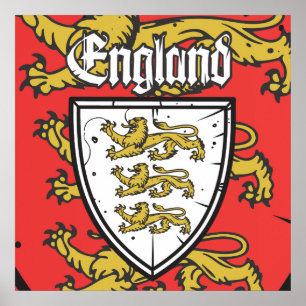 Póster Inglaterra Três Leões  Escudo
