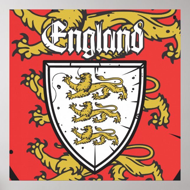 Póster Inglaterra Três Leões  Escudo (Frente)