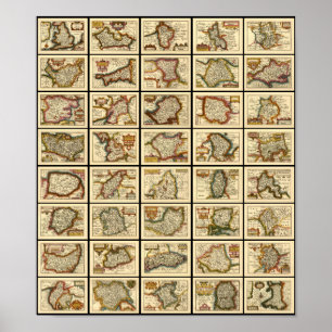 Poster Inglaterra, Wales e todos os mapas ingleses do