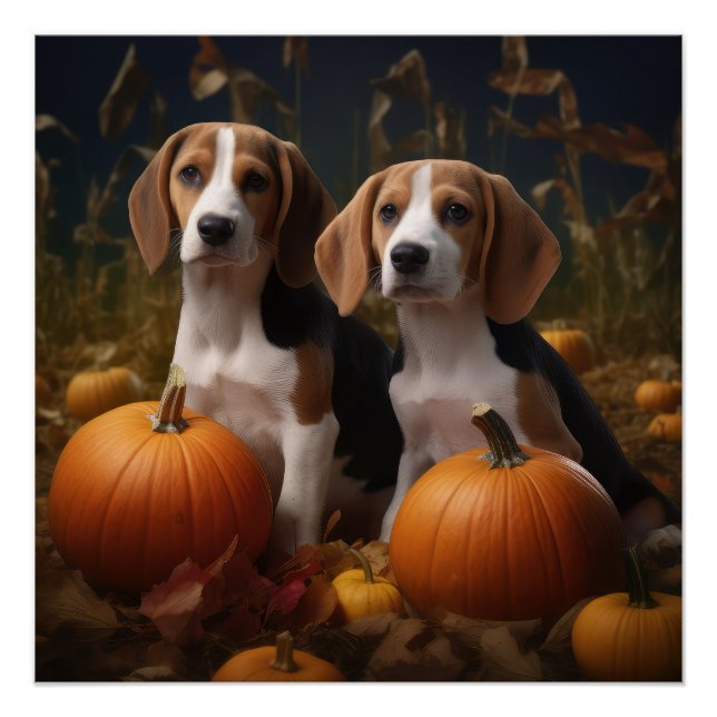 Póster Inglês Americano Foxhound Puppy Autumn Delight (Frente)