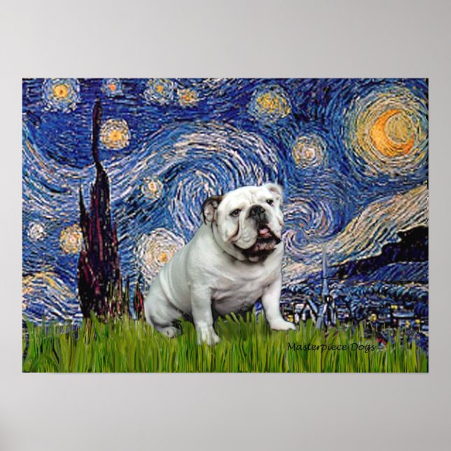 Poster Inglês Bulldog 8 - Starry Night (Frente)