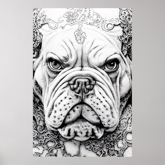 Poster Inglês Bulldog Pet Wild Nature Illustration Line (Frente)